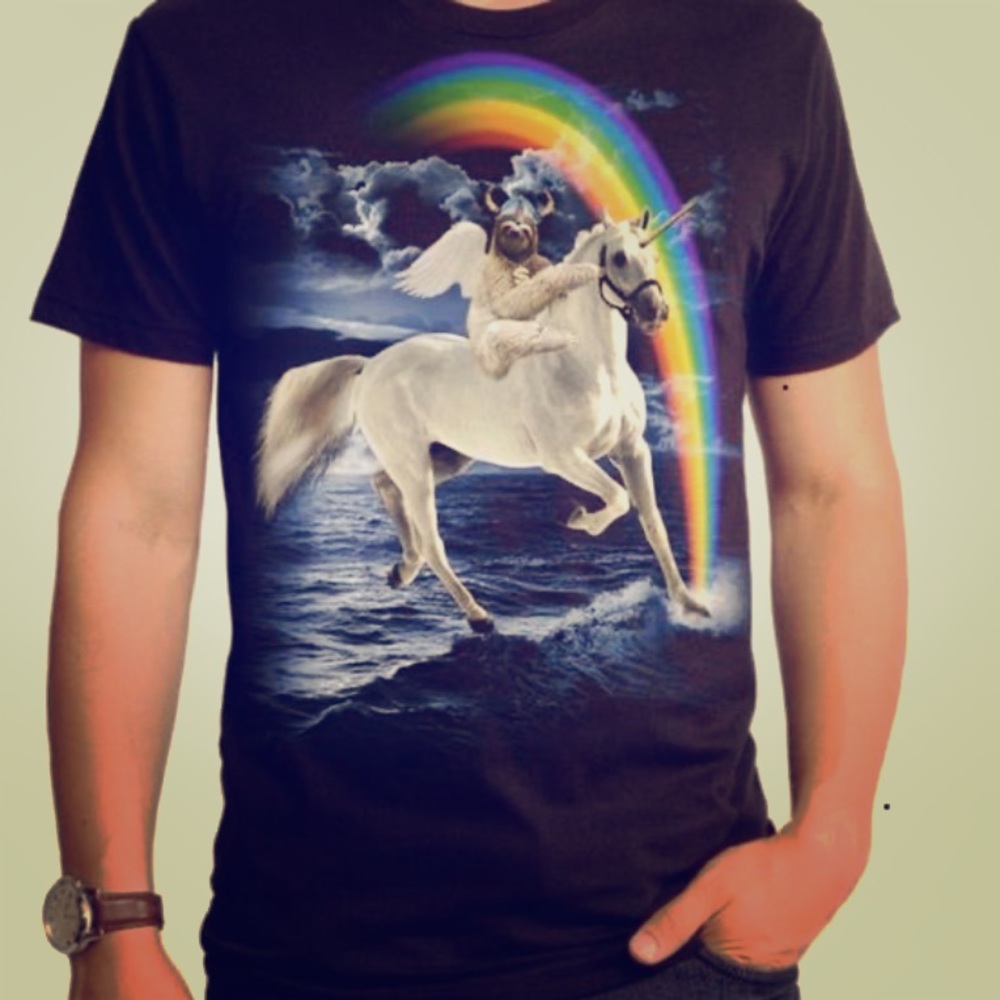 SLOTH VIKING RIDES UNICORN T-SHIRT